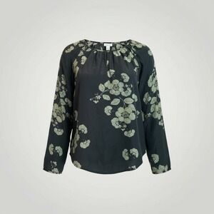 Sundance Silk Floral Print Gathered Neck Blouse Medium Women's Long Sleeve Boho
